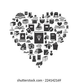 Conceptual background with book icons.