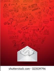 Antecedentes conceptuales: "entrega tus ideas". Incluye muchos dibujos a mano: gráficos, infografías, lápiz, matemáticas, fórmulas, etc.