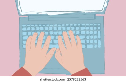 Conceptual Background for design with keyboard and hands on top. Vector flat illustration