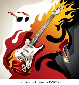 Conceptual background with electric guitar. Vector illustration.