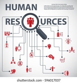Conceptual background with human resource related icon set.