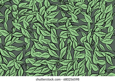 Conceptual background leaves drawing pattern for design. Style of mosaic or tile. Vector illustration graphic.