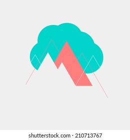 Conceptual background, with mountains. Flat design, with minimal elements. Colorful abstract background. Use for card, poster, brochure, banner, web. Easy to edit. Vector illustration - EPS10.