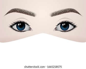 Antecedentes conceptuales sobre el tema del covid. Máscara y ojos femeninos europeos. Vector