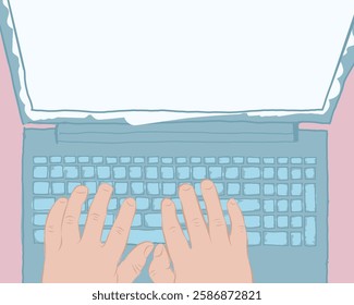 conceptual background for text. Office worker's hands on the keyboard. The monitor displays a white area for your text. Vector