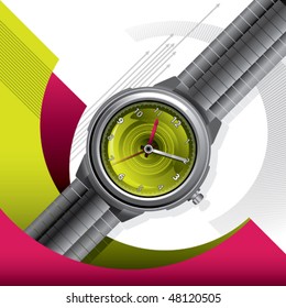 Conceptual background with watch. Vector illustration.