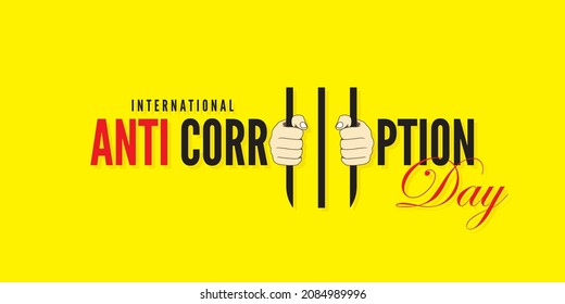 Conceptual Banner Design for International Anti Corruption Day. Illustration of Hands Holding Prison Bars.