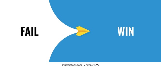 Conceptual banner design representing the transition from fail to win with an paper plane, symbolizing overcoming challenges and success