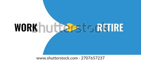 Conceptual banner design representing the transition from work to retirement with paper plane as arrow, symbolizing career progression and the shift to retirement