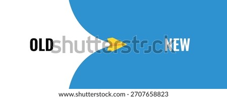 Conceptual banner design representing the transition from old to new with paper plane as arrow, symbolizing change, progress, and the embrace of new ideas