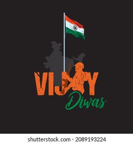 Conceptual Banner Design for Vijay Diwas. An Indian Military Victory Day. Editable Illustration Soldier Holding Machine Gun.