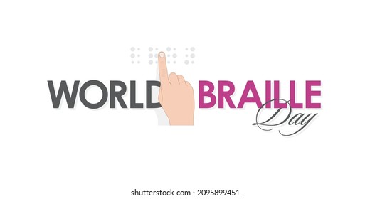 Conceptual Banner Design for World Braille Day. Editable Illustration of Hand with Finger Reading Braille Language.