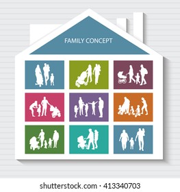 Conceptual Banner for Family. Vector Family Silhouettes. Habitation for Family.