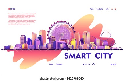 Conceptual banner, futuristic abstract city, high-rise buildings, streets, cityscape, template for web design and home page interface, vector illustration
