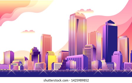 Conceptual banner, futuristic abstract city, high-rise buildings, streets, cityscape, template for web design and home page interface, vector illustration