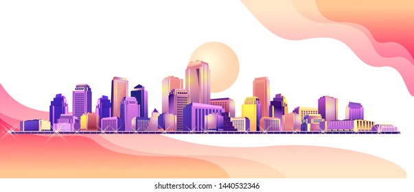 Conceptual banner, futuristic abstract city, high-rise buildings, streets, cityscape, template for web design and home page interface, vector illustration