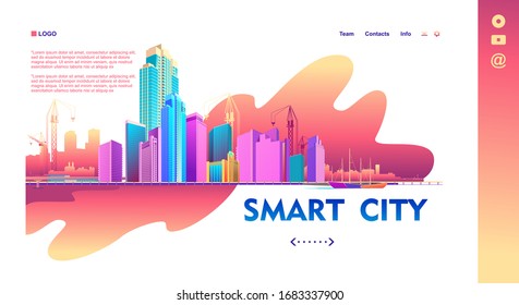 Conceptual banner, futuristic abstract city, high-rise buildings, streets, cityscape, template for web design and home page interface, vector illustration
