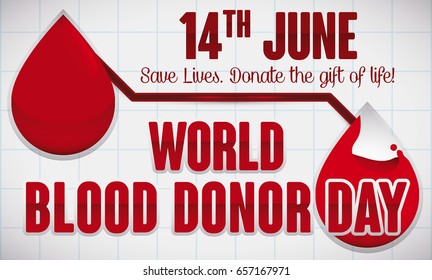 Conceptual banner with reminder date and greeting message to celebrate World Blood Donor Day showing the importance and ease of blood donation.