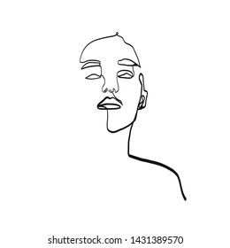 conceptual beauty woman portrait, one line continuous drawing face, abstract female outline in minimalistic graphic style. Simple vogue icon, contemporary portrait young girl with trendy hair style