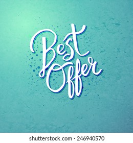 Conceptual Best Offer Text Design on Blue Green Background with Dots. Vector illustration.