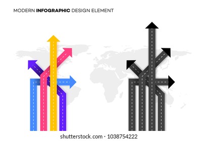 Conceptual Better Choice. Vector Illustration With Crossroads Over Worldmap. Template For Your Modern Infographic.