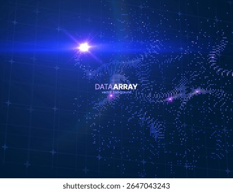 Visualização conceitual de Big Data. Superfície Curva da Grade de Pixels Deformada Com Falha. Conceito de Big Data Fluido: uma grade de pixels rígida se deforma graciosamente e flui para uma superfície 3D suave e curvada
