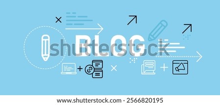 Conceptual blog design featuring website information broadcast news entertainment update blogging journalism page web mobile technology represented through icon outline set collection