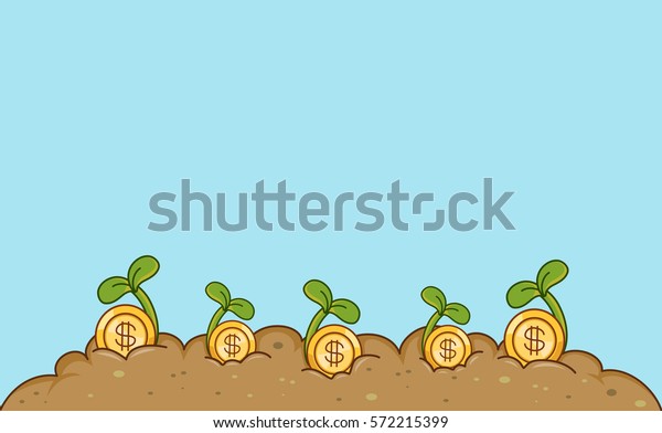 Conceptual Border Illustration Featuring Gold Coins\
Sprouting Out of the\
Earth