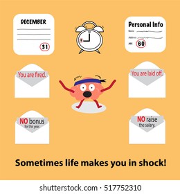 conceptual brains cartoon character vector illustration image showing how one gets shocking with different working situations