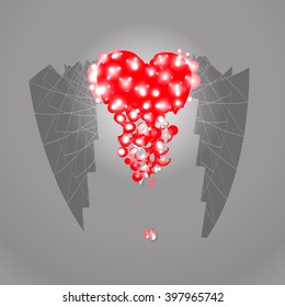 Conceptual Broken Red Heart on a Gray Gradient Background