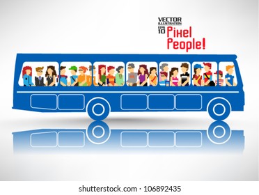 conceptual bus transportation with many icon people vector design