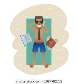 Conceptual business flat banner man on weekends isolated