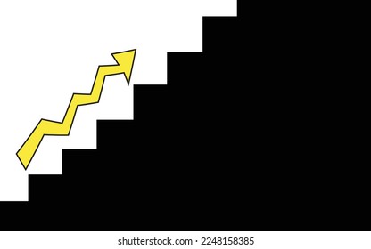 Conceptual business growing poster design with black color stairs and yellow color arrow, special vector art for business presentation background, vector art illustration