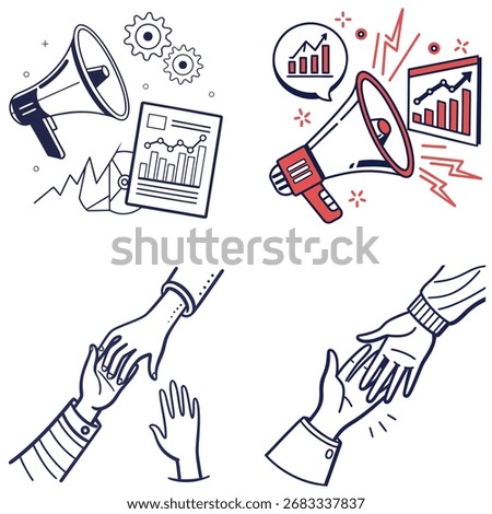 Conceptual Business Illustration Featuring Teamwork Collaboration and Marketing Strategies for Growt.