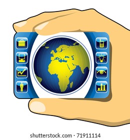 Conceptual business illustration with globe. Vector illustration.