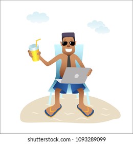 Conceptual business man banner on beach isolated flat design.