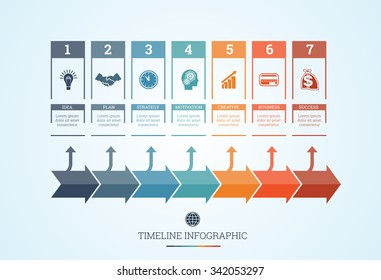 Conceptual Business Timeline Infographic, Vector design template for seven positions can be used for workflow, banner, diagram, web design,  area chart