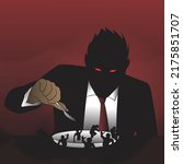 conceptual of businessman casting a real like devil that eating people, businessman concept design