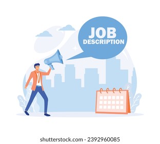 Conceptual caption Job Description. Internet Concept A document that describes the responsibilities of a position Gentleman . flat vector modern illustration