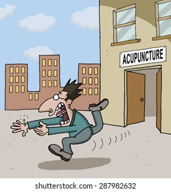 Conceptual cartoon about acupuncture
