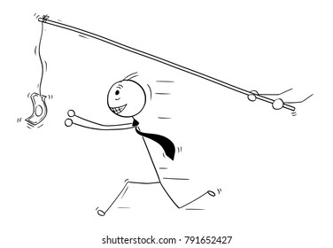 Conceptual Cartoon of Businessman Chasing after Money