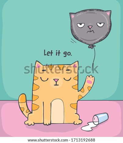 A conceptual cartoon expressing how one should let go of anger and resentment, as if it is a balloon. Vector illustration