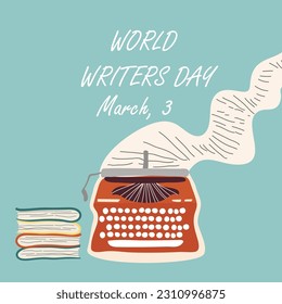 Conceptual cartoon vector illustration for Poetry Day, March 21, World Writers Day, March 3 with a typewriter.