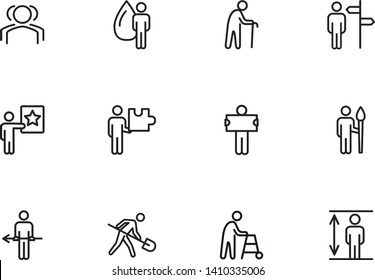 Conceptual characters line icon set. Digger, old man with cane, artist. People concept. Can be used for topics like age, occupation, job