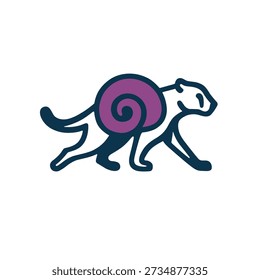 Conceptual Cheetah or Panther with Snail Shell on Back Representing Slow Movement and Fast Agility Hybrid Vector Illustration