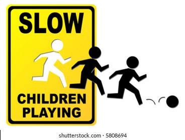 Conceptual children playing sign isolated over white background