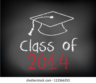 Conceptual Class of 2014 statement written on black chalkboard and graduation cap.