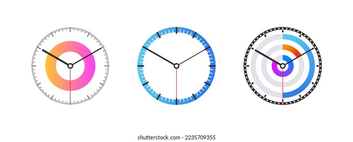 Conceptual clock faces. Smart watch dial. Clock face blank set. Vector illustration