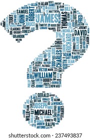 Conceptual cloud containing a hundred most common american and english personal male names with ten most common names emphasized with size