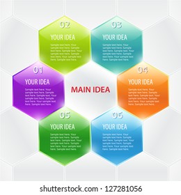 Conceptual colorful polyhedrons with info and numbers. Useful for banner design, business concept, website or web ad. Creative Illustration with numbers and place for text